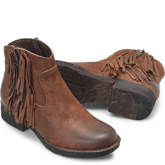 BORN Kenia Fringe Western Zip Bootie | W's 7.5 | Rust/Tobacco Distressed Leather - Picture 7 of 8